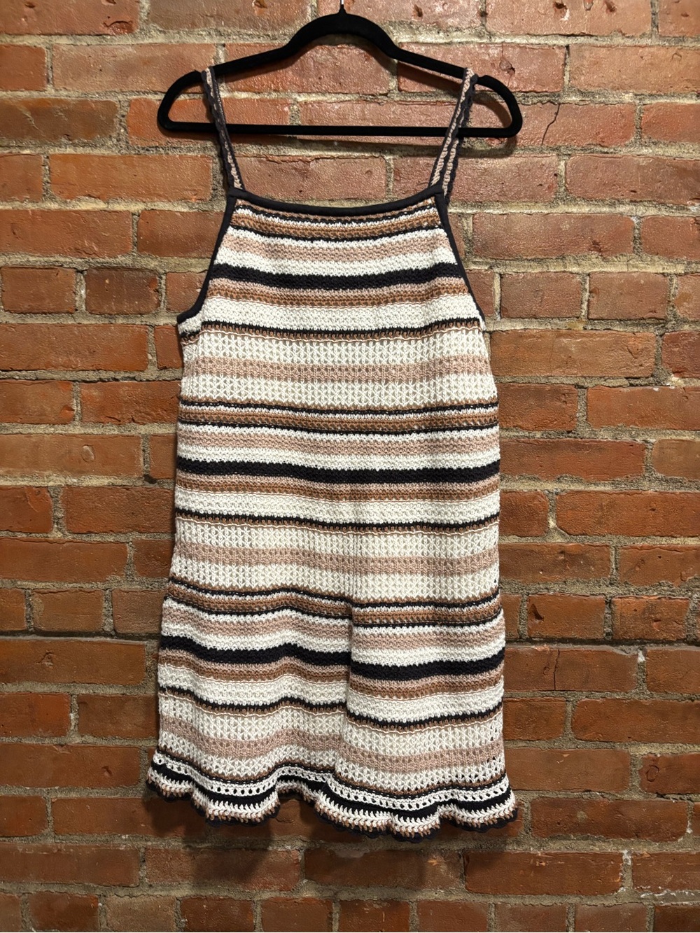 Striped Crochet Cream, Brown & Black Cover Up - Women’s